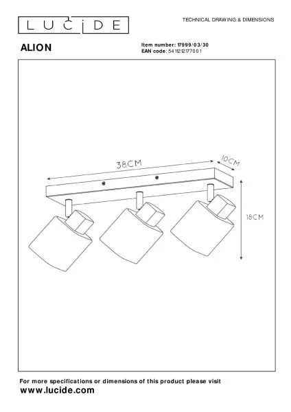 Lucide ALION - Plafondspot - 3xE14 - Zwart - technisch